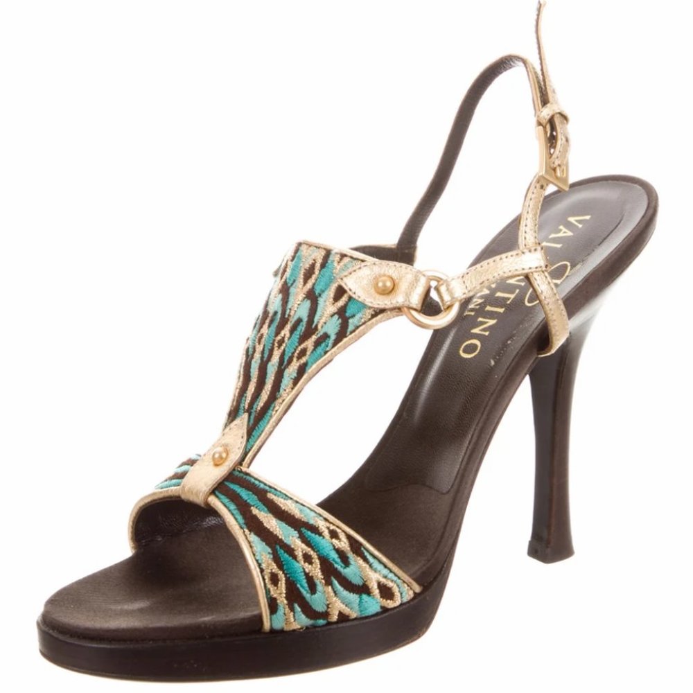 Valentio Garavani Open Toe Peacock Embroidered Heels